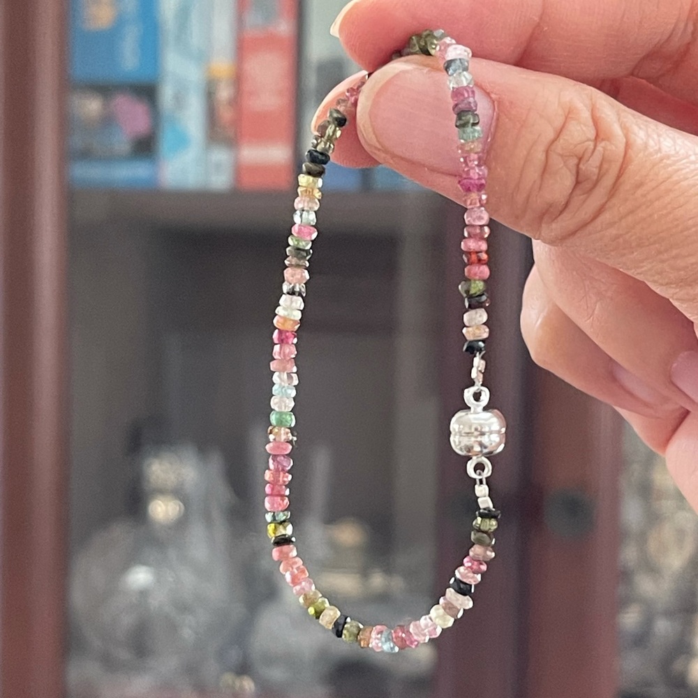 Faceted Multi Color Natural Tourmaline Bead Silve… - image 8